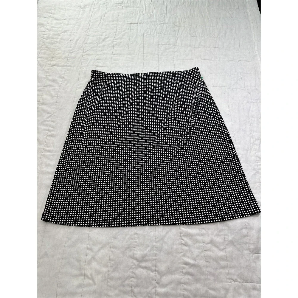 DKNY Skirt Womens Large Black White Polka Dot Pencil Elastic Waist Pull On